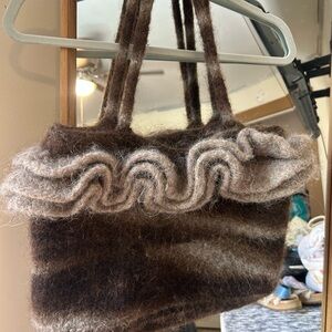 Elegant Brown Woolen Handbag